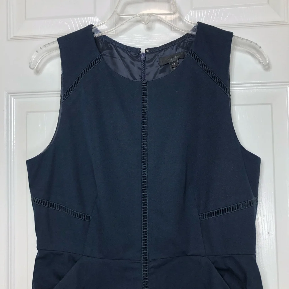 J Crew Cotton Blend Navy Blue Ladder Stitch Pockets Sheath Career Dress 10P - Picture 3 of 15